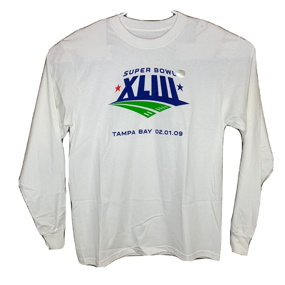 Reebok Super Bowl XLIII Long Sleeve White Shirt Mens L 100% Cotton Tampa Bay 02.